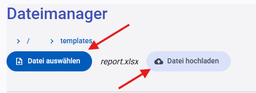 Dazu wird die Datei über das Kontextmenü von "Datei auswählen" ausgewählt und die Auswahl anschließend mit "Datei hochladen" bestätigt 