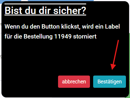 Die erscheinende Warnung muss bestätigt werden. Damit ist der Stornierungsprozess abgeschlossen.